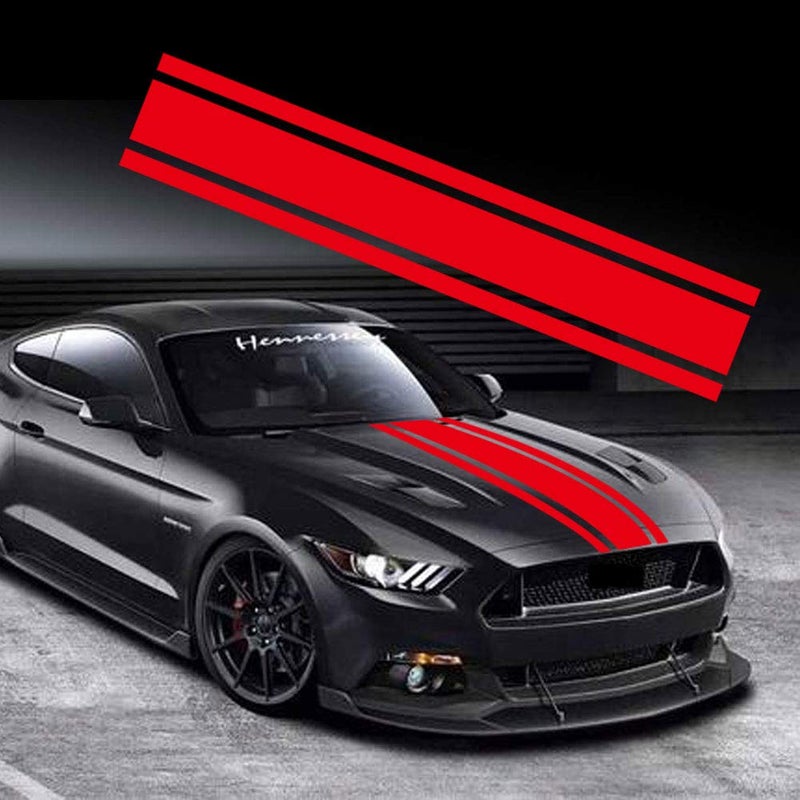 Leasinder 49"x 8.7" Car Hood Sticker Auto Racing Stripes Body Side Decal Hood Stripe Decal Vinyl Modified Decoration Accessories for Vehicles (A Red) - Image 1